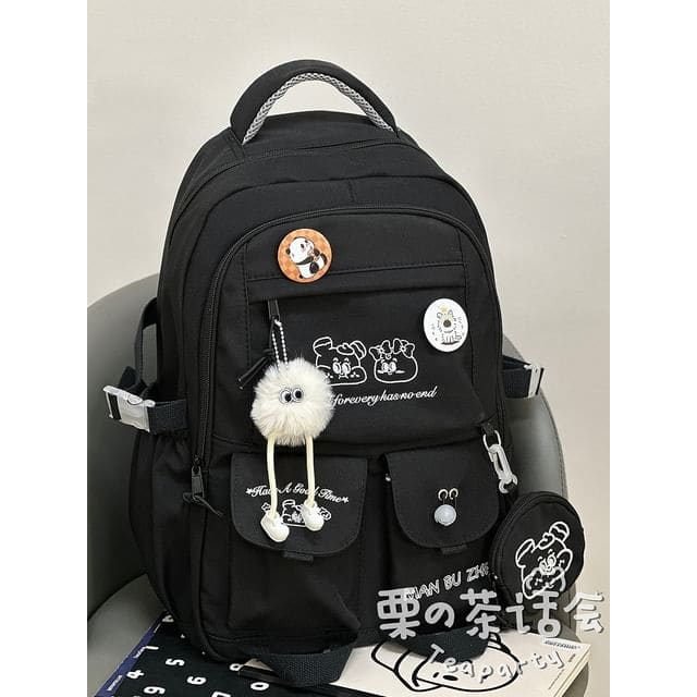 Cartoon Embroidered Multi-Pocket Backpack / Coin Purse