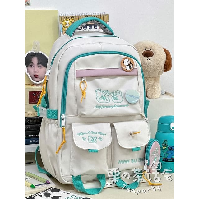 Cartoon Embroidered Multi-Pocket Backpack / Coin Purse