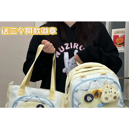 Cartoon Embroidered Tote Bag / Zip Backpack