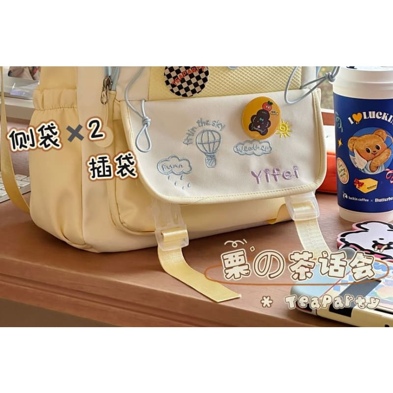 Cartoon Embroidered Tote Bag / Zip Backpack