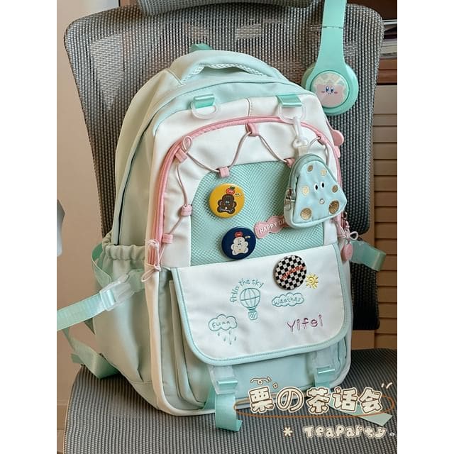 Cartoon Embroidered Tote Bag / Zip Backpack - Backpack