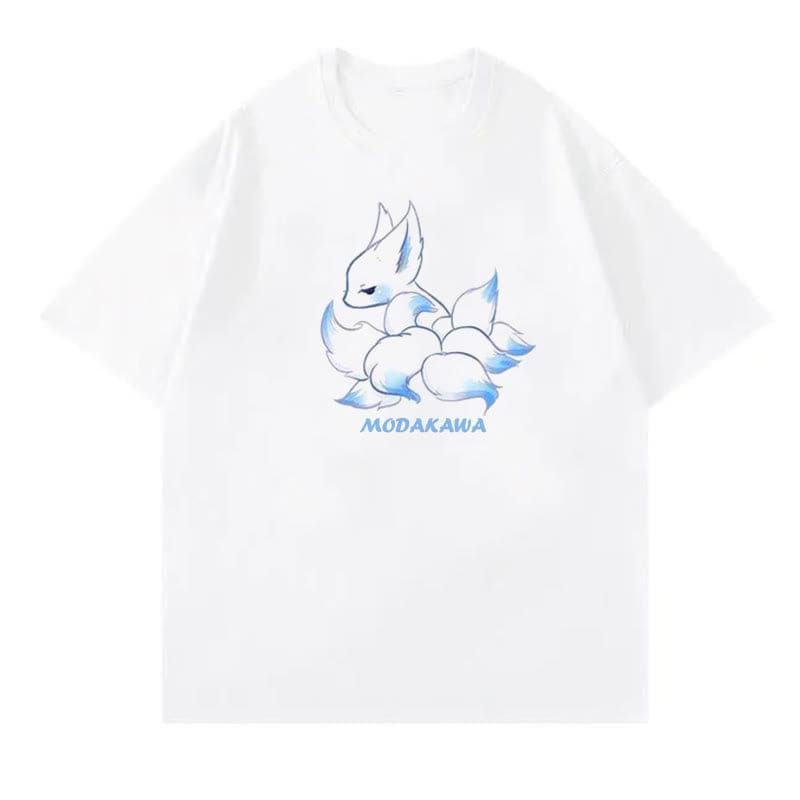 Cartoon Fox Letter Print T-Shirt Blue Pantskirt - A / M