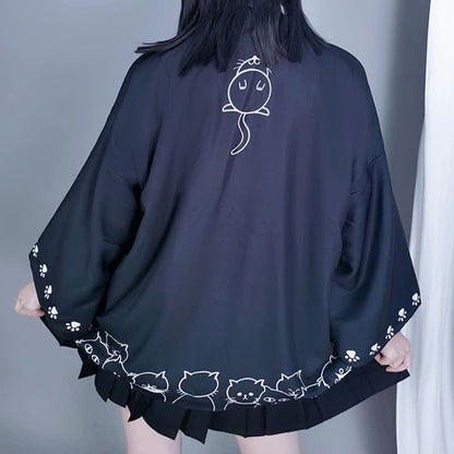 Cartoon Kitty Plush Cardigan Kimono Outerwear