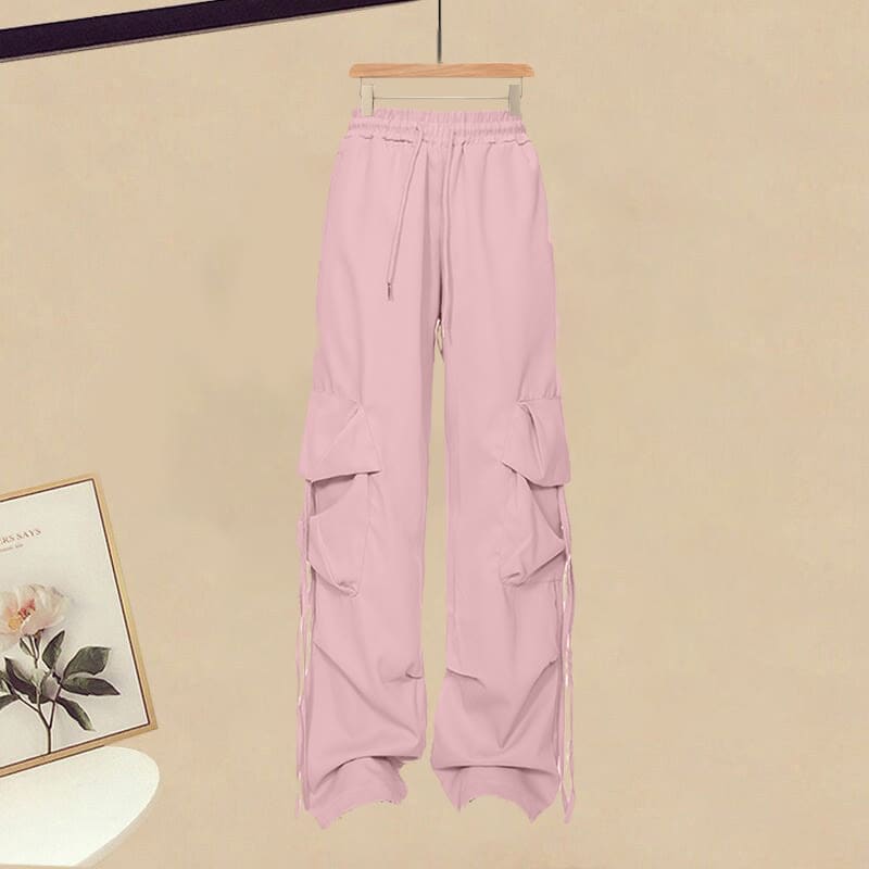 Cartoon Letter Pink Casual Shirt Cargo Pants - Cargo Pants