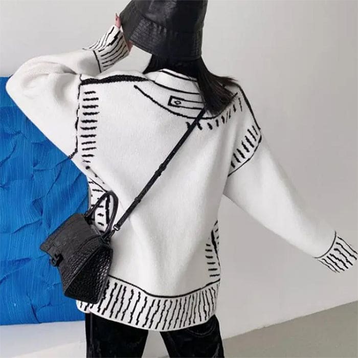 Cartoon Outline Knitted Cardigan - Cardigan