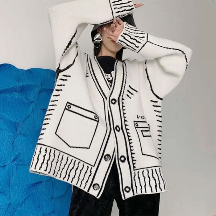 Cartoon Outline Knitted Cardigan - Cardigan