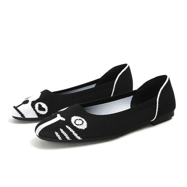 Cartoon Print Flats - Black / 34