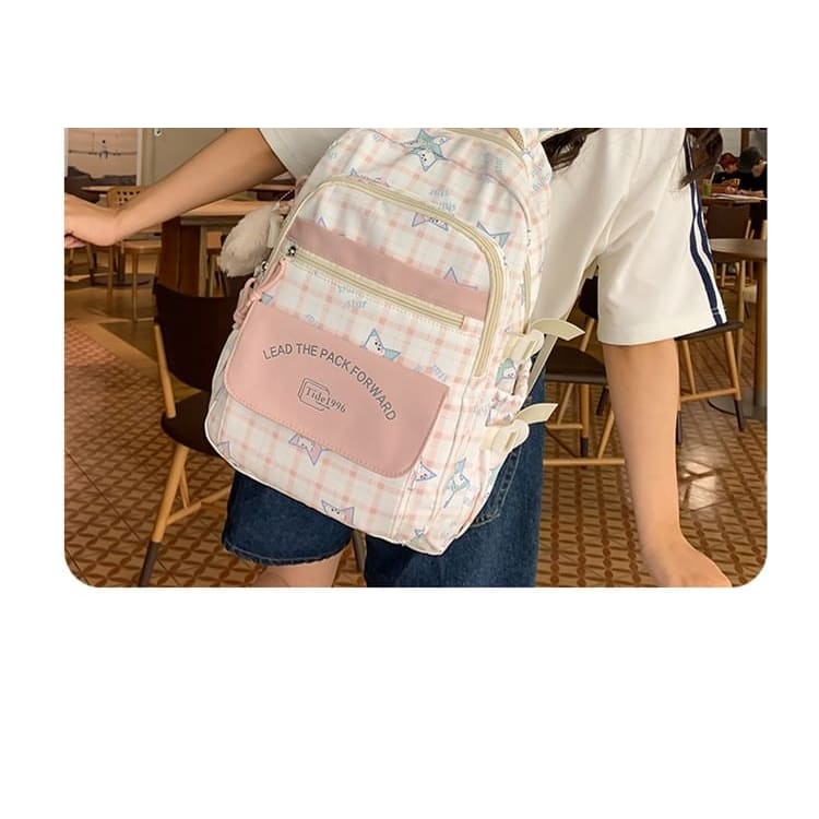 Cartoon Print Multi-Pocket Backpack / Bag Charm / Set