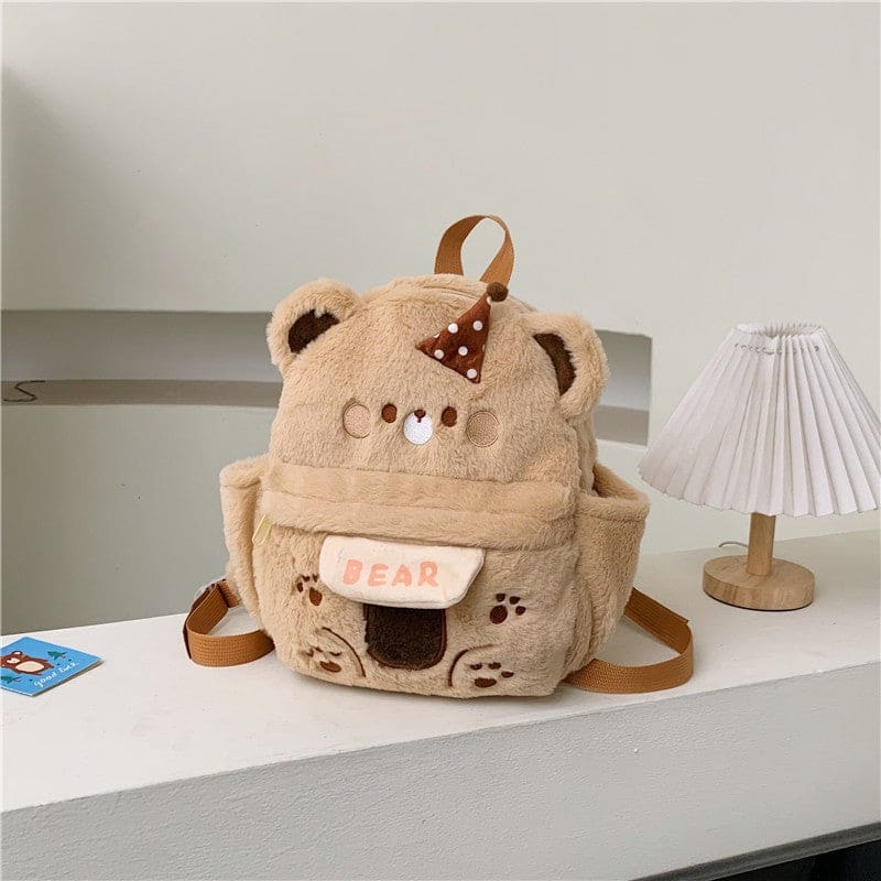 Cartoon Puppy Plush Bag Backpack - Brown bear