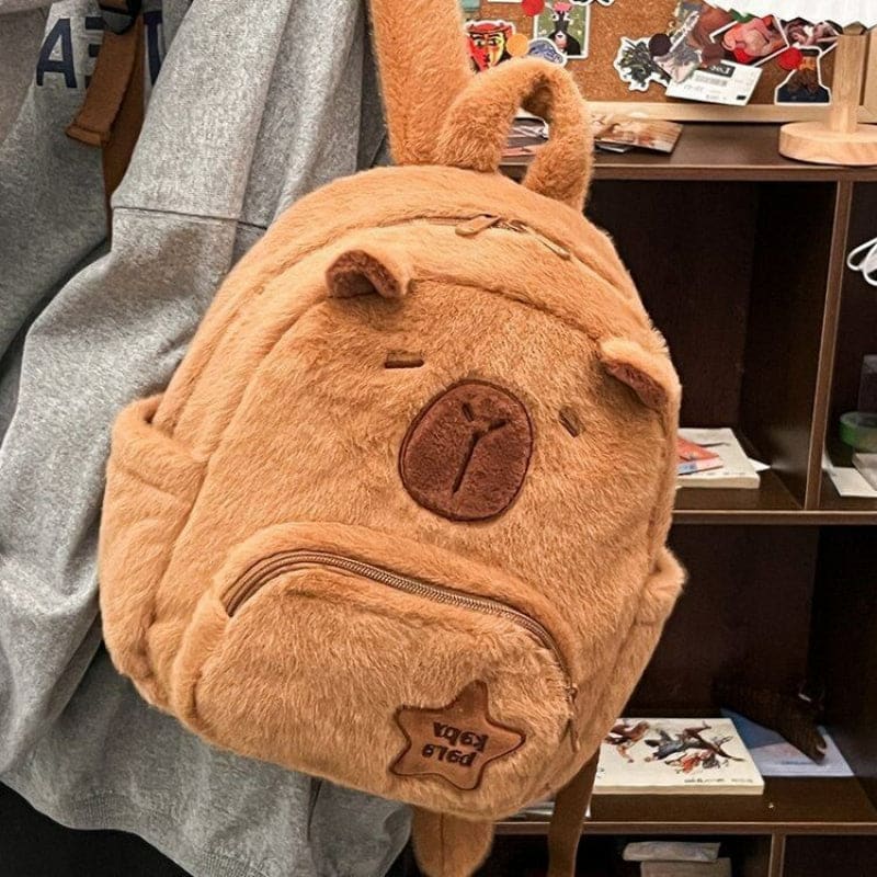 Cartoon Puppy Plush Bag Backpack - Brown capybara