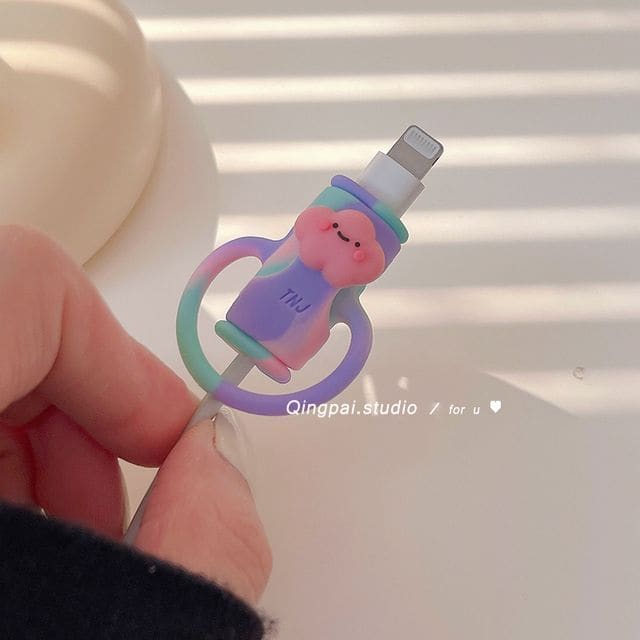 Cartoon Silicone Cable Protector - Love Heart - Blue &