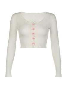 Casual Bow Lace Top - White / S - long sleeve tops