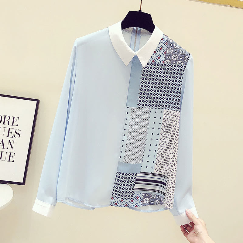 Casual Contrast Color Dots Print Shirt - Light Blue / M