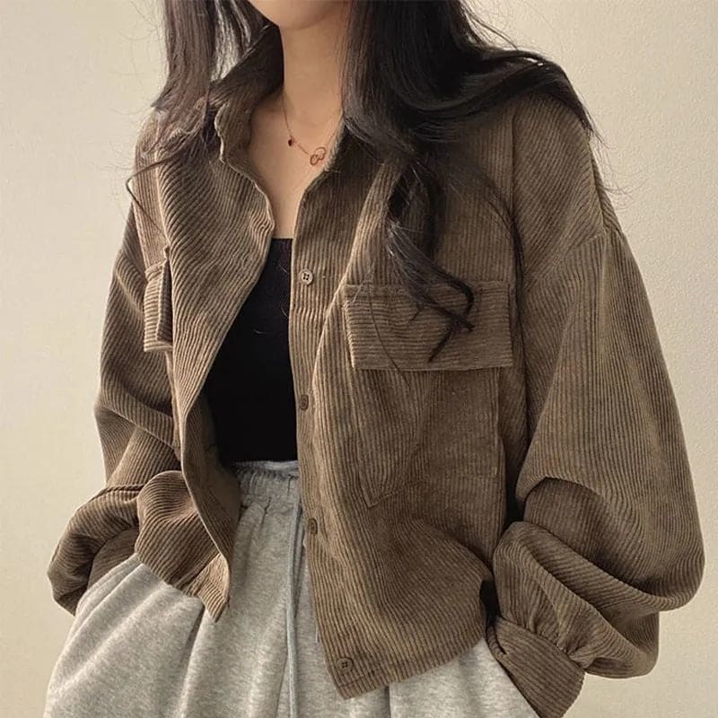 Casual Denim Cord Jacket - S / Brown - Jacket