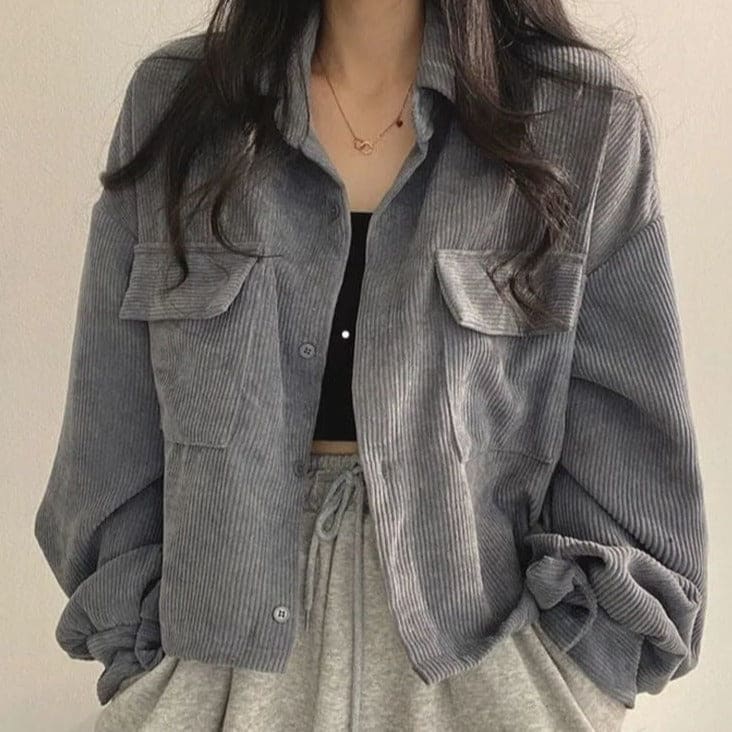 Casual Denim Cord Jacket - S / Grey - Jacket