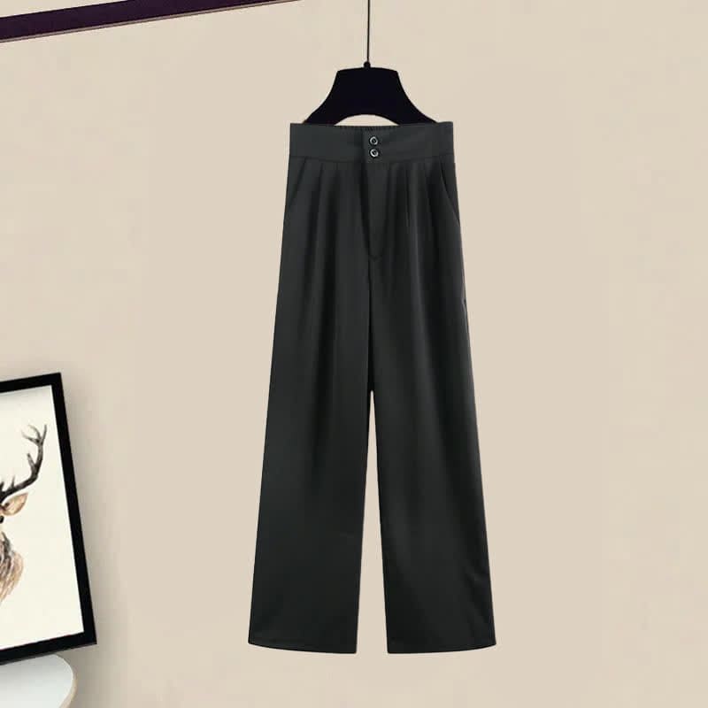 Casual Lapel Pocket Shirt High Waist Pants Set - Black