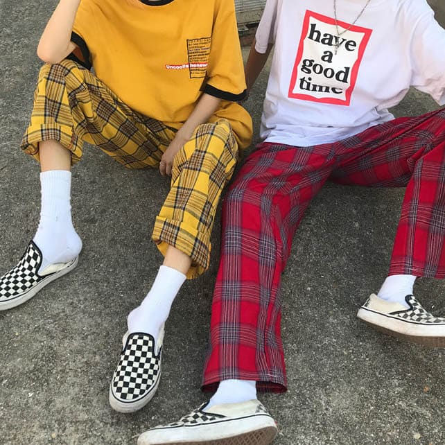 Casual Plaid Check Pants - Pants