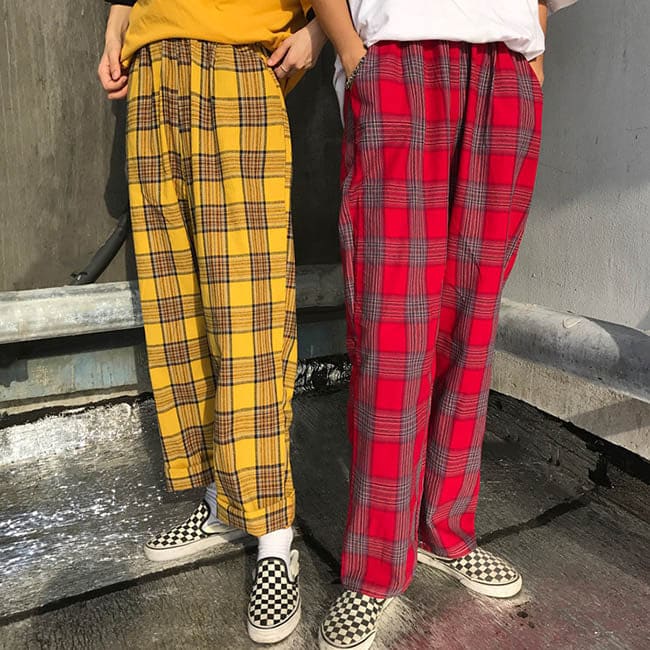 Casual Plaid Check Pants - Pants