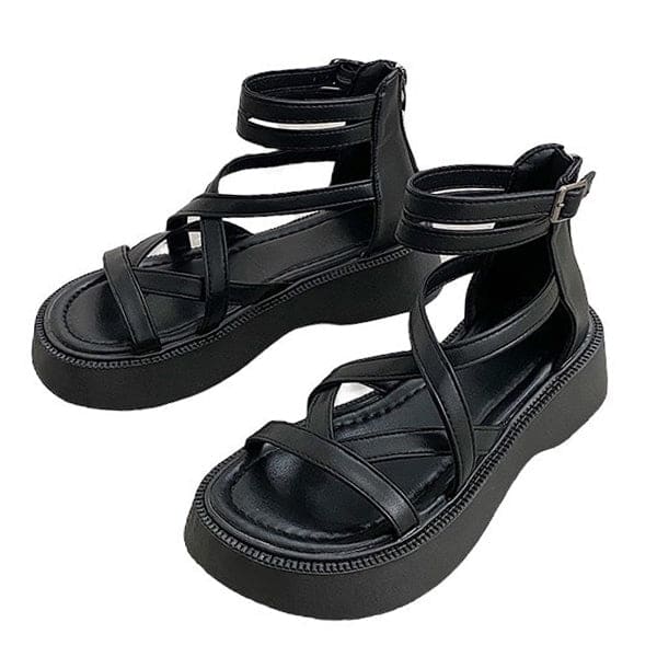 Casual Platform Sandals - EU35 (US5.0) / Black - Shoes