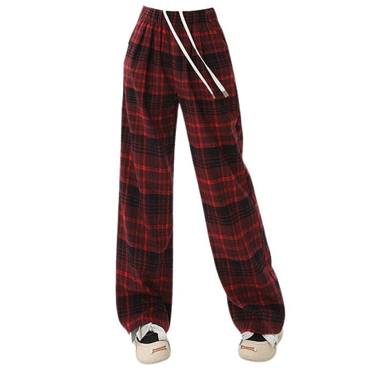 Casual Red Plaid Pants - S / Red - Pants