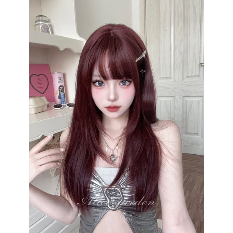 Casual Series Cherry Red Straight Wig - Dark red