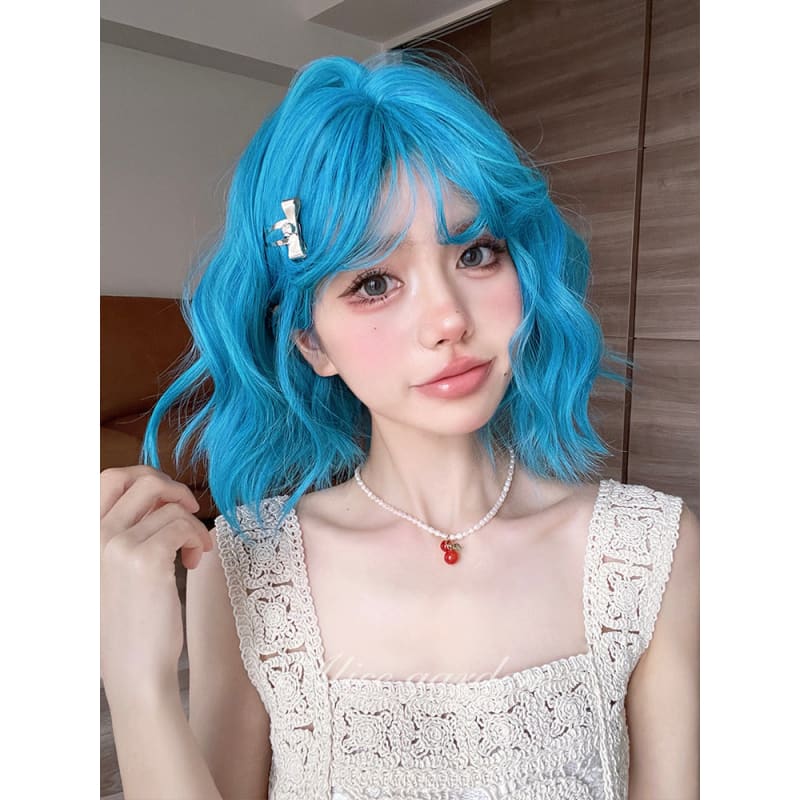 Casual Series Hot Neon Blue Short Curly Wig - Sea Blue