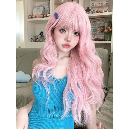 Casual Series Pastel Fantasy Pink Wavy Long Wig - Cherry