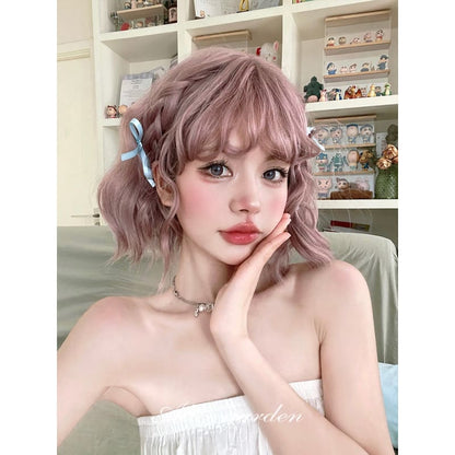 Casual Series Short Ash Pink Curly Wig - Carnation powder