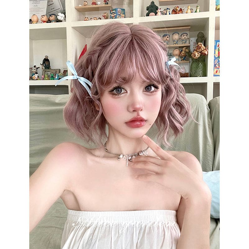 Casual Series Short Ash Pink Curly Wig - Carnation powder