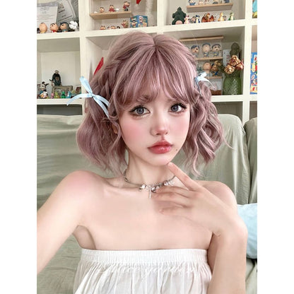 Casual Series Short Ash Pink Curly Wig - Carnation powder