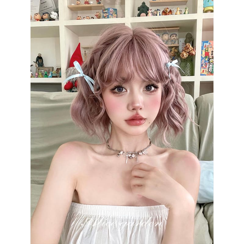 Casual Series Short Ash Pink Curly Wig - Carnation powder