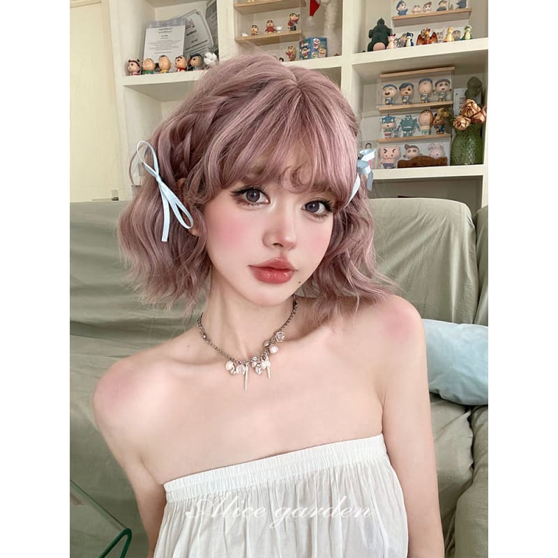 Casual Series Short Ash Pink Curly Wig - Carnation powder