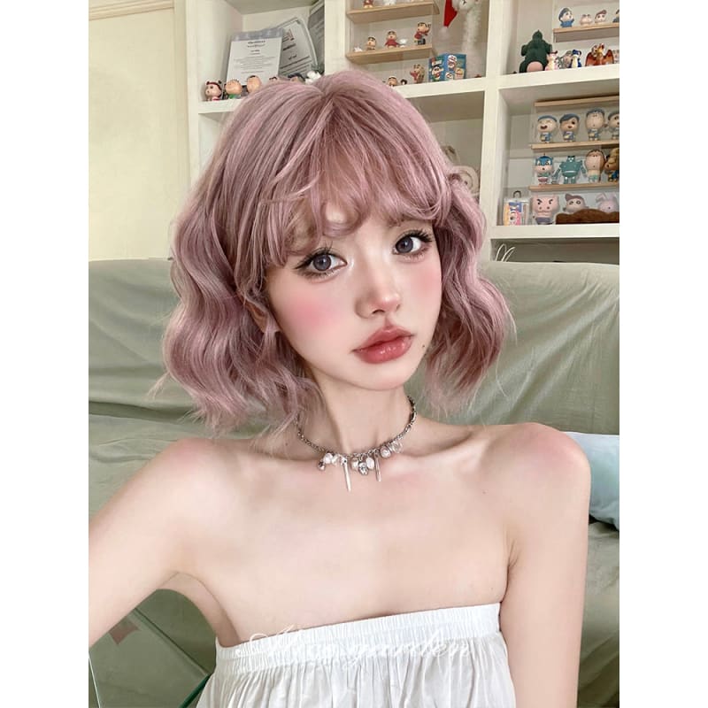 Casual Series Short Ash Pink Curly Wig - Carnation powder