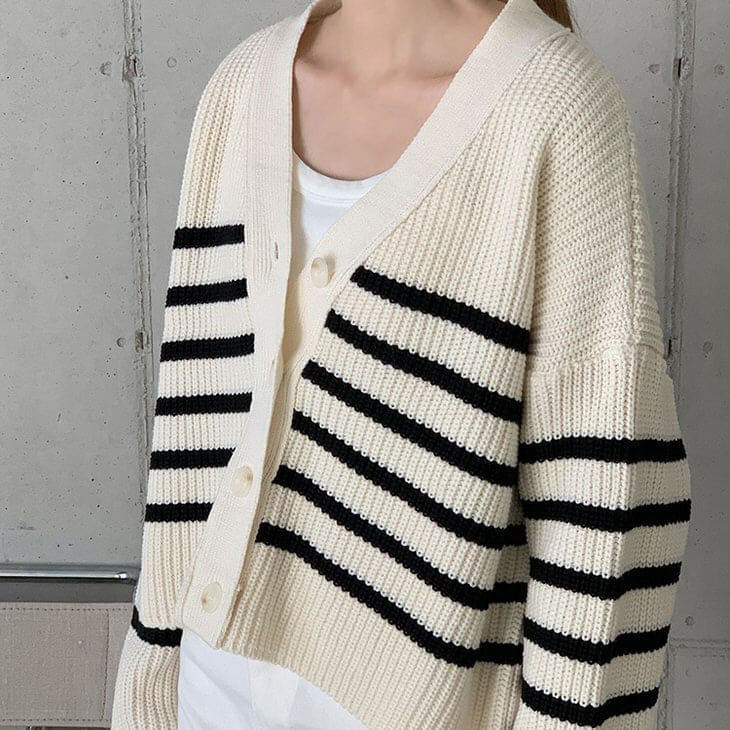 Casual Striped Cardigan - Cardigan