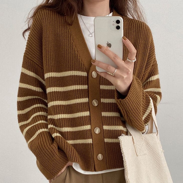 Casual Striped Cardigan - Cardigan