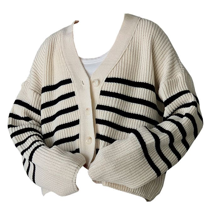 Casual Striped Cardigan - Cardigan