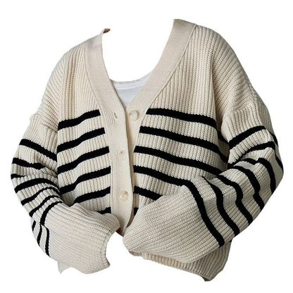 Casual Striped Cardigan - Cardigan