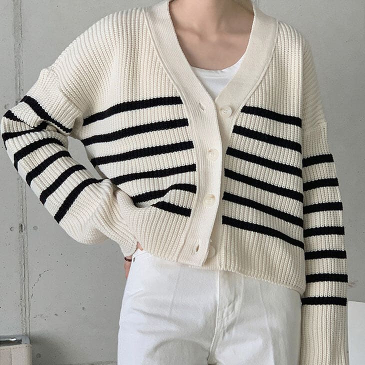 Casual Striped Cardigan - Cardigan