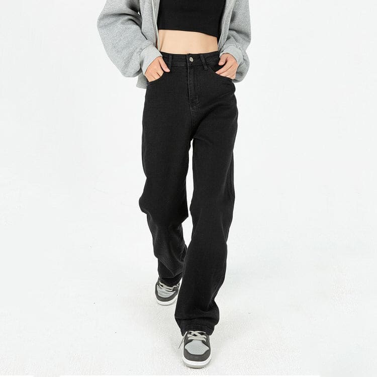 Casual Wide Leg Jeans - S / Black - Jeans