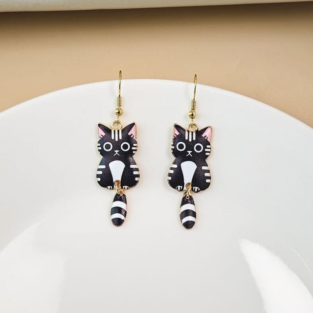 Cat Alloy Drop Earring - 1 Pair - E6099-1 - Black