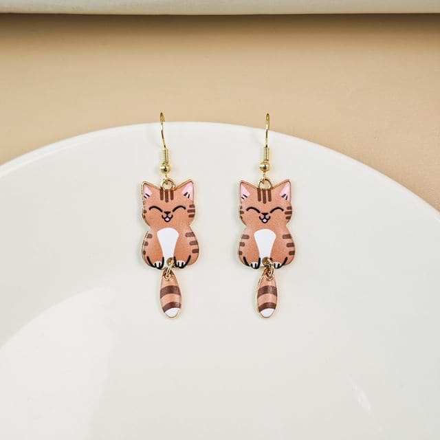 Cat Alloy Drop Earring - 1 Pair - E6099-7 - Brown