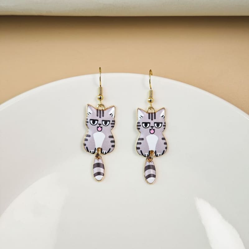 Cat Alloy Drop Earring - jewelry