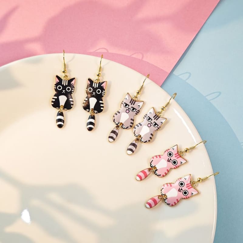 Cat Alloy Drop Earring - jewelry