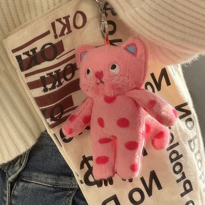 Cat Chenille Bag Charm Keyring - Pink / One Size