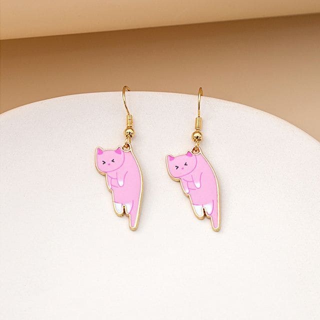 Cat Drop Earring - 1 Pair - E5867-1 - Pink / One Size