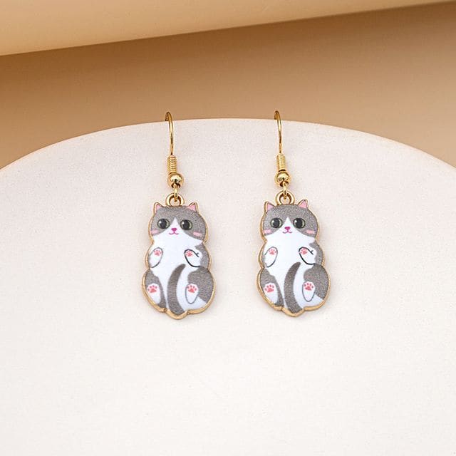 Cat Drop Earring - 1 Pair - E5867-11 - Gray / One Size