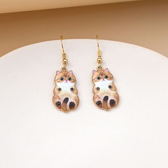 Cat Drop Earring - 1 Pair - E5867-15 - Brown / One Size