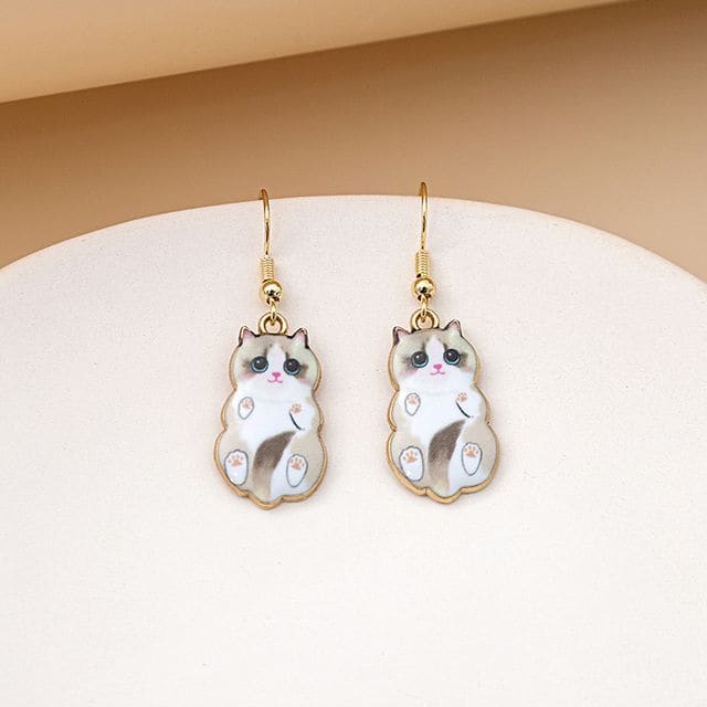 Cat Drop Earring - 1 Pair - E5867-16 - White / One Size