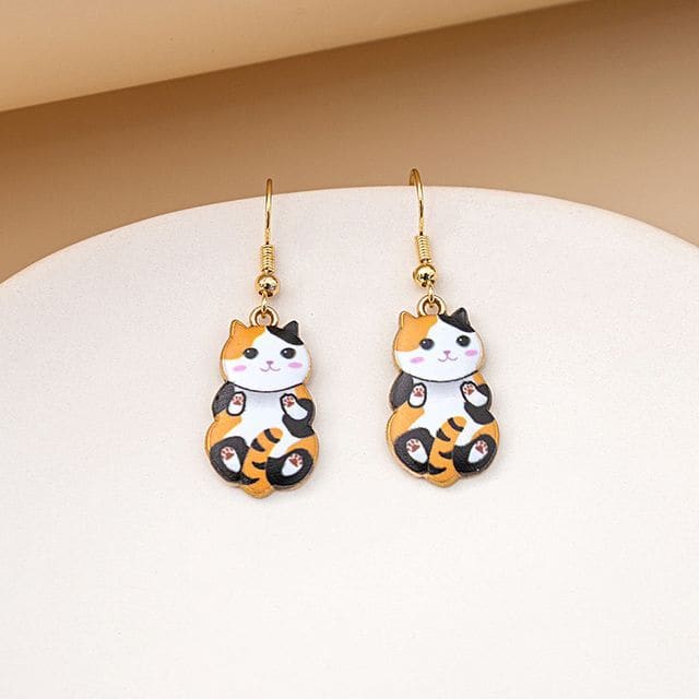 Cat Drop Earring - 1 Pair - E5867-17 - White & Orange