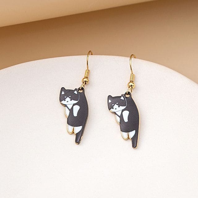 Cat Drop Earring - 1 Pair - E5867-18 - Black / One Size